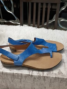 Dansko Reece Waxy Burnished Blue Leather Sandals Cork Footbed NEW SZ EU 40